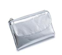 Jeeeun Unisex Pebble Leather Wallet - Full Grain Leather Card Holder, Coin Purse & Cash Slots for Women & Men (Silver)