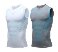 Jeeeun V Boost V2 Compression Shirt Men, Muscle-Shaping & Posture Support Sleeveless Tank, Quick-Dry for Gym & Daily Wear (White+Gray,L)