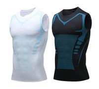 Jeeeun V Boost V2 Compression Shirt Men, Muscle-Shaping & Posture Support Sleeveless Tank, Quick-Dry for Gym & Daily Wear (White+Black,S)