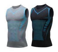 Jeeeun V Boost V2 Compression Shirt Men, Muscle-Shaping & Posture Support Sleeveless Tank, Quick-Dry for Gym & Daily Wear (Blcak+Gray,L)