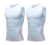 Jeeeun V Boost V2 Compression Shirt Men, Muscle-Shaping & Posture Support Sleeveless Tank, Quick-Dry for Gym & Daily Wear (2pcs White,3XL)
