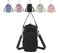 Jeeeun Water Bottle Shoulder Bag, Multi-Pocket Crossbody Sling for Hiking Camping Travelling (Black)