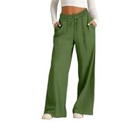 Jeeeun Wide Leg Linen Pants for Women, Casual Summer High Waisted Elastic Drawstring Baggy Lounge Trousers (Army Green,4XL)