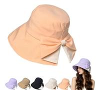 Jeeeun Women's Bowknot Wide Brim Sun Protective Hat, Foldable Summer Slit-Front Bow Hat for Travel & Vacation (Orange)