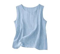 Jeeeun Women's Linen Tank Tops - Soft Cotton Blend Sleeveless Shirt for Summer, Casual & Comfortable Loose Fit (Sky Blue,S)