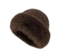 Jeeeun Womens Winter Faux Fur Bucket Hat, Warm Plush Fluffy Fisherman cap Wide Brim for Cold Weather Women Girls (Brown)