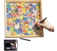 Jeeeun Wooden Coloring Puzzles, Diy Wooden Cat Puzzle Frame, Creative Handmade Craft Kit For Home Decoration & Gift Giving (With 24-color Pens)