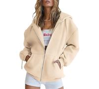 Jeeeun Zip Up Hoodie Women Oversized, Zip Up Jacket with Cardigan Zipper Style Jacket Lightweight Fall Hoodies (Beige,M)
