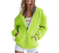 Jeeeun Zip Up Hoodie Women Oversized, Zip Up Jacket with Cardigan Zipper Style Jacket Lightweight Fall Hoodies (Fluorescent Green,S)