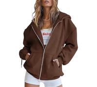 Jeeeun Zip Up Hoodie Women Oversized, Zip Up Jacket with Cardigan Zipper Style Jacket Lightweight Fall Hoodies (Coffee,M)