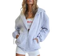 Jeeeun Zip Up Hoodie Women Oversized, Zip Up Jacket with Cardigan Zipper Style Jacket Lightweight Fall Hoodies (Light Gray,L)