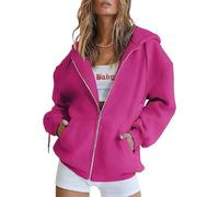 Jeeeun Zip Up Hoodie Women Oversized, Zip Up Jacket with Cardigan Zipper Style Jacket Lightweight Fall Hoodies (Bright Pink,XL)