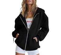 Jeeeun Zip Up Hoodie Women Oversized, Zip Up Jacket with Cardigan Zipper Style Jacket Lightweight Fall Hoodies (Black,XXL)