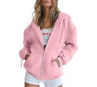 Jeeeun Zip Up Hoodie Women Oversized, Zip Up Jacket with Cardigan Zipper Style Jacket Lightweight Fall Hoodies (Pink,3XL)