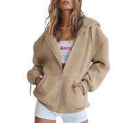 Jeeeun Zip Up Hoodie Women Oversized, Zip Up Jacket with Cardigan Zipper Style Jacket Lightweight Fall Hoodies (Camel,L)