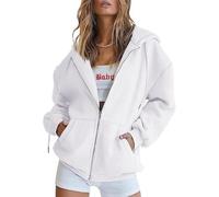 Jeeeun Zip Up Hoodie Women Oversized, Zip Up Jacket with Cardigan Zipper Style Jacket Lightweight Fall Hoodies (White,M)