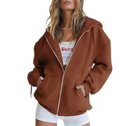 Jeeeun Zip Up Hoodie Women Oversized, Zip Up Jacket with Cardigan Zipper Style Jacket Lightweight Fall Hoodies (Brown,XXL)