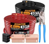 Jeemiter Kit di cablaggio per amplificatore 4 AWG con tagliacavi gratuito, 15,2 m rosso e 15,2 m nero (30,5 m totali), cavo di alimentazione e messa a terra per stereo, aggiornamento Big 3, solare