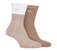 JEEP - 2 Paia Donna Calze Calzini Maglia a Trecce per Stivali da Pioggia | Calzini per Trekking (37-42, Crema/Tan)
