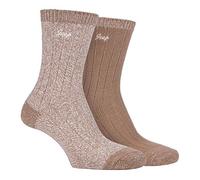 JEEP - 2 Paia Donna Calze Calzini Maglia a Trecce per Stivali da Pioggia | Calzini per Trekking (37-42, Tan/Crema)