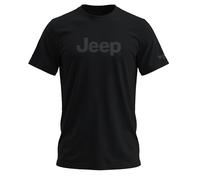 Jeep Maglietta Oscurante con Logo Premium Text, Maglietta Nera con Stampa Serigrafica Grigio Antracite sul Petto, Logo griglia a 7 Scomparti sulla Manica, Nero/Grigio Antracite., M