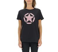 JEEP O102613-B000 T-Shirt Oversize Stampa Star Striped Manica con Risvolto J22WJ Donna Black S
