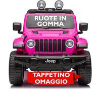 Jeep Wrangler Rubicon 12V Macchina Elettrica per Bambini 2 Posti con Telecomando Ruote in Gomma EVA Sedile in Pelle Porte Apribili Luci LED Suoni Bluetooth USB Auto Cavalcabile Full Optional Rosa