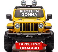 Jeep Wrangler Rubicon 12V Macchina Elettrica per Bambini 2 Posti con Telecomando Ruote in Gomma EVA Sedile in Pelle Porte Apribili Luci LED Suoni Bluetooth USB Auto Cavalcabile Full Optional Giallo