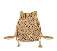 Jeesblsy Borsa a Tracolla di Tessitura Fatta a Mano Pura, Borsa a Mano Intrecciata di Filo in Cotone, Borse di Viaggio da Spiaggia Crossbody per Donne Vacanze al Mare,Marrone