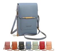 Jeesrt Anti Theft Leather Bag - Touchscreen Crossbody Phone Purse with Adjustable Strap (Blue)
