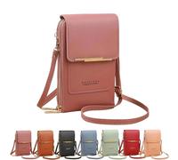 Jeesrt Anti Theft Leather Bag - Touchscreen Crossbody Phone Purse with Adjustable Strap (Dark Pink)