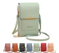 Jeesrt Anti Theft Leather Bag - Touchscreen Crossbody Phone Purse with Adjustable Strap (Green)