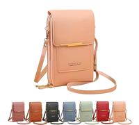 Jeesrt Anti Theft Leather Bag - Touchscreen Crossbody Phone Purse with Adjustable Strap (Light Pink)