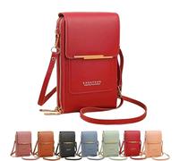 Jeesrt Anti Theft Leather Bag - Touchscreen Crossbody Phone Purse with Adjustable Strap (Red)