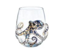 Jeesrt Artisanal Blue Ringed Octopus Glassware, 3D Octopuses Stemless Wine Glasses, Coastal Home Bar Accessories, Unique Ocean Lover Gift (5 (3D))