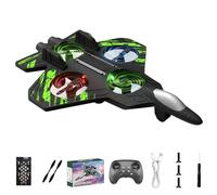 Jeesrt Rc Jet, Foam Remote Control Fighter Jet Airplane with 360° Flips & LED Lights (Green)