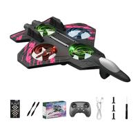 Jeesrt Rc Jet, Foam Remote Control Fighter Jet Airplane with 360° Flips & LED Lights (Red)