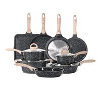 JEETEE Essential Batteria Pentole 24 Pezzi, Set Pentole Induzione Rivestimento Ceramica-Antiaderente, Set Padelle Antiaderenti Adatto a Tutte le Stufe, Grigio