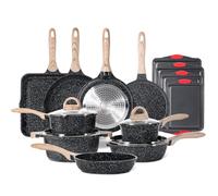JEETEE Essential Batteria Pentole 28 Pezzi, Set Pentole Induzione Rivestimento Ceramica-Antiaderente, Set Padelle Antiaderenti Adatto a Tutte le Stufe, Grigio