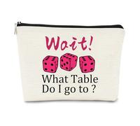 JEFBFBWE Borsa per il trucco con dadi Bunco, idea regalo per donne, con cerniera, con design a forma di gioco di dadi, borsa per cosmetici per feste o regalo (aspettate quale tavolo vado a)