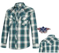 JEFF BLUE Chemise Western Stars & Stripes Uomo Beige/Blu 100% Cotone