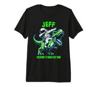 Jeff Crushin' It Since Day One Astronauta Dinosaur Cartoon Maglietta Premium