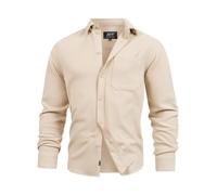 JEFF JFLandon - Camicia da uomo a maniche lunghe con colletto Kent, struttura a nido d'ape, camicia da uomo, White Pepper., L