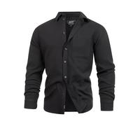 JEFF JFLandon - Camicia da uomo a maniche lunghe con colletto Kent, struttura a nido d'ape, camicia da uomo, Nero , M