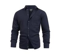 JEFF JFLandon - Camicia da uomo a maniche lunghe con colletto Kent, struttura a nido d'ape, camicia da uomo, Sky Captain, XL