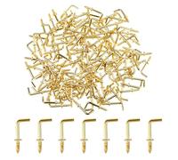 Jeffdad 150 pezzi piccoli ganci a vite, viti a forma di L, viti ad angolo retto, mini vite a forma di L nel gancio per appendere, viti a gancio con filettatura per casa, posto di lavoro, ufficio (oro)