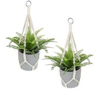 Jeffdad 2 fioriere macramè, corda di cotone per vasi sospesi, decorazione boho, beige, da appendere per interni ed esterni, giardino, soggiorno, balcone, finestra, balcone, decorazione da parete (50