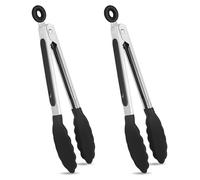 Jeffdad Pinza per barbecue in silicone, 2 pezzi, pinza da cucina, in acciaio inox, 20 cm, in acciaio inox, con punte in silicone, piccola pinza da cucina, adatta per cucinare