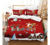 JEFFEL Set di biancheria da letto natalizia con motivo di Babbo Natale, ad alta definizione, 3 pezzi, regalo di Natale per bambini e adolescenti (Natale A, 135 x 200 cm)