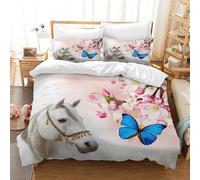 JEFFEL Set di Biancheria da Letto per Cavalli con Stampa 3D, Copripiumino con Cerniera, Incluso 1 Copripiumino e 2 Federe, Biancheria da Letto per Ragazzi e Ragazze (135x200cm, Cavallo-7)